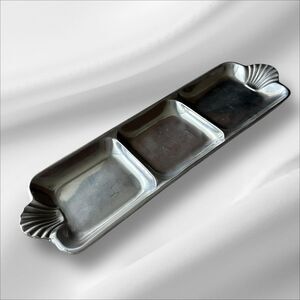 Wilton Armetale Scalloped Shell Handle 3-Section Divided Tray 20x6 Pewter Style
